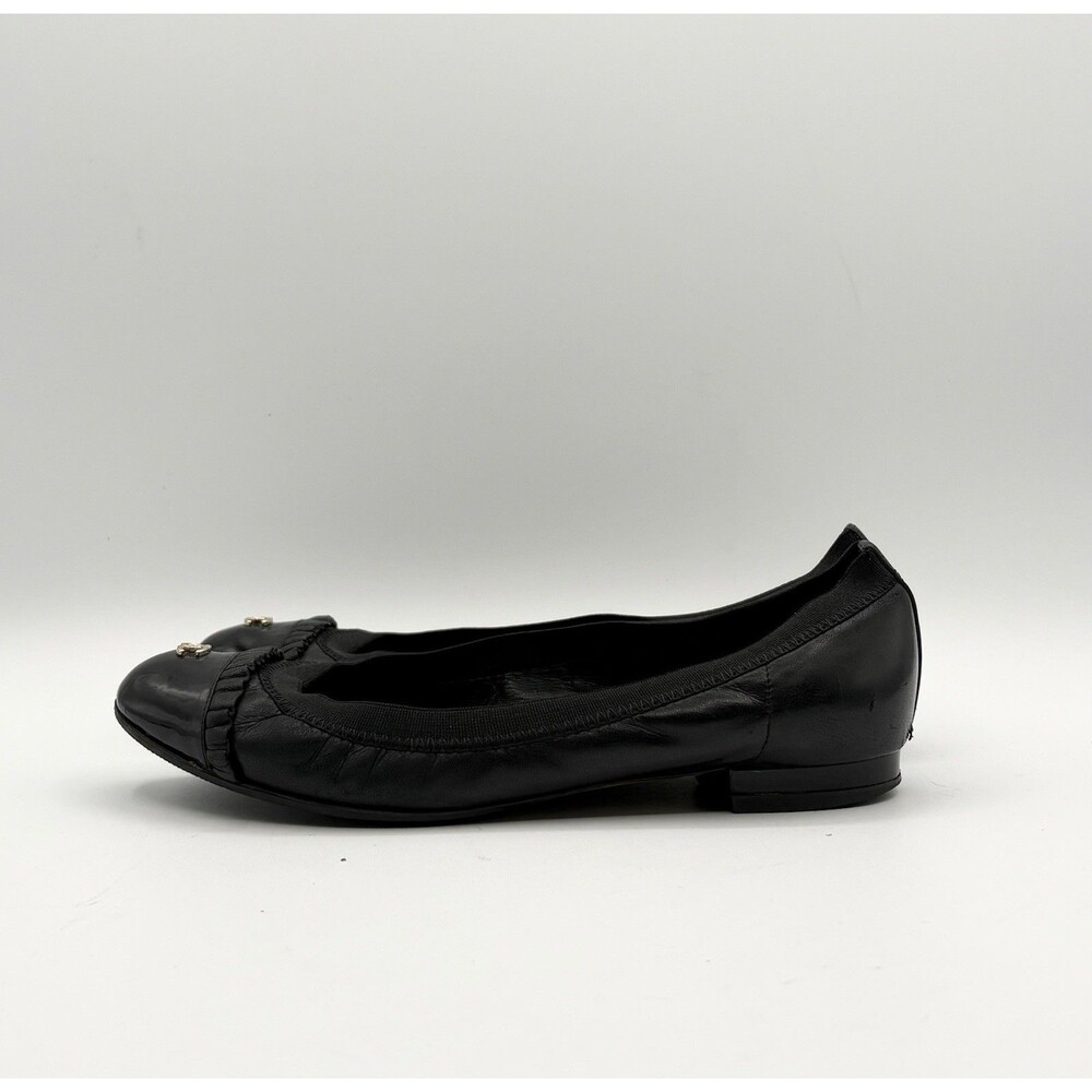 Chanel Black Ballet Flats Patent Leather Cap Toe CC Logo Ruffle Accent EU 35.5 - Picture 4 of 13